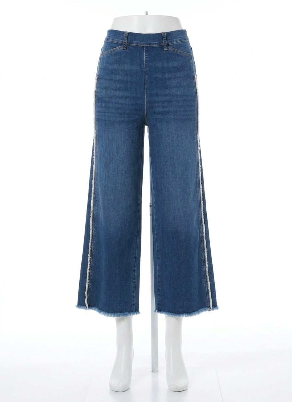NEW LYSSE noah high waist crop wide fringe denim jeans in authentic midwash